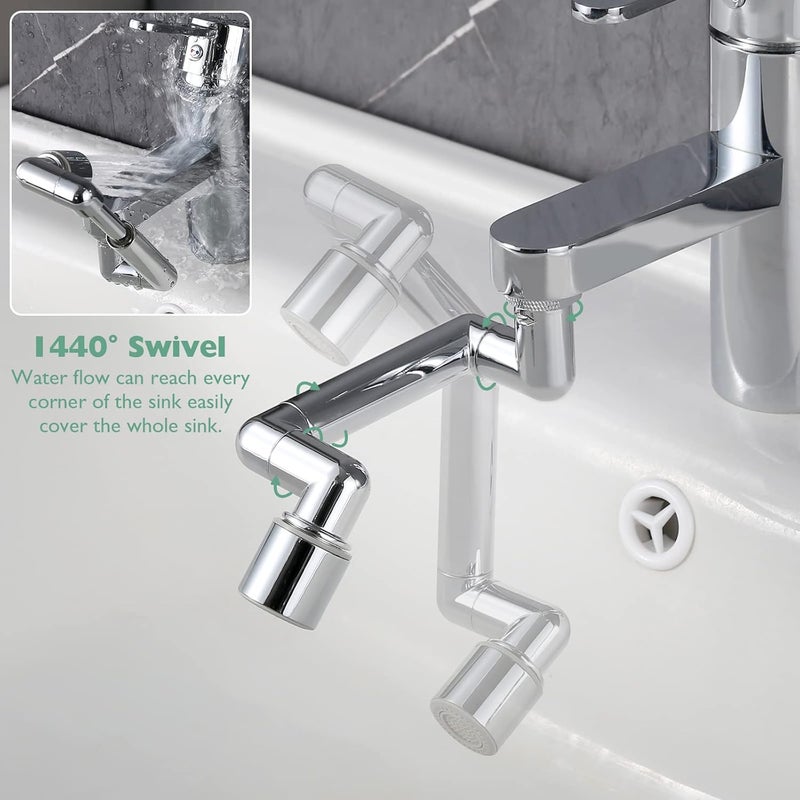 Houtingmaan Universal Sink Faucet Extension 2 Pack 1440°,U Shaped Faucet Extender,Robotic Arm Sink Faucet Aerator with Female/Male Thread, Faucet Head Extension with 2 Water Mode for Kitchen or Bathroom Chrome - Image 4